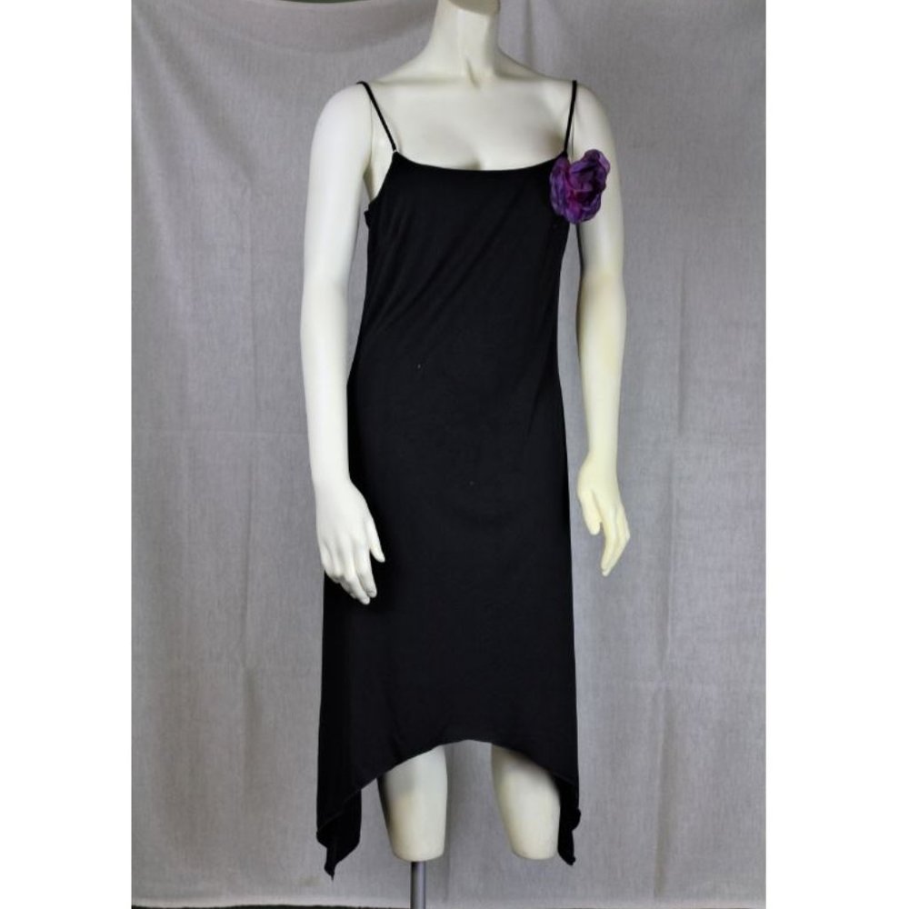 Simple cute black dress with purple flower